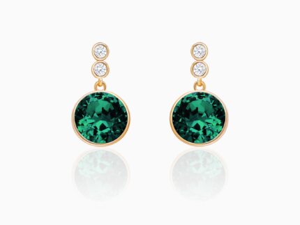 Golden Emerald Green Sphere Earrings