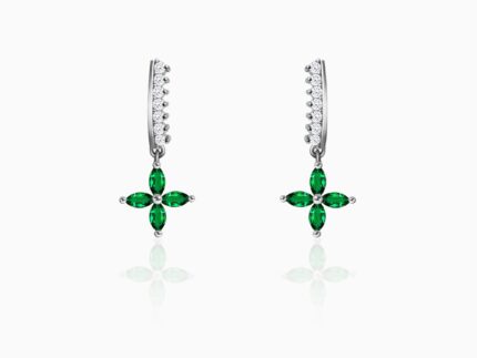 Silver Emerald Green Flower Earrings
