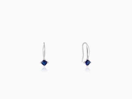 Silver Sapphire Blue Square Earrings