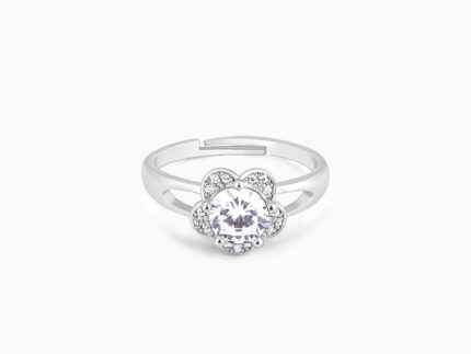 Silver Zircon Flower Ring
